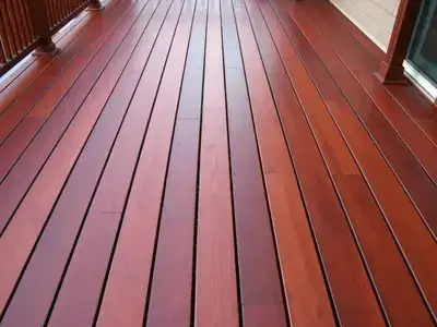 Freshly stained wooden deck